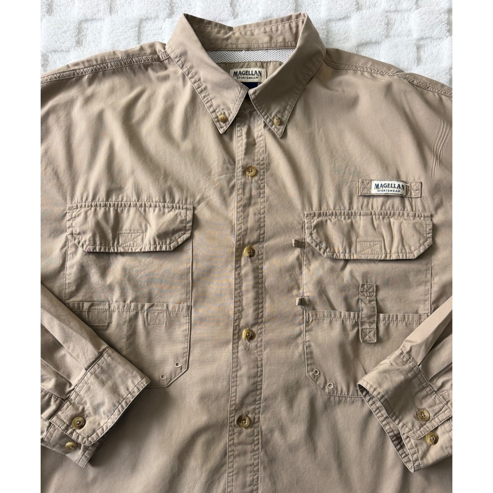 Magellan Sportswear Lake Fork Fishing Shirt Mens 4XL Tan Khaki Long Sleeve Vent